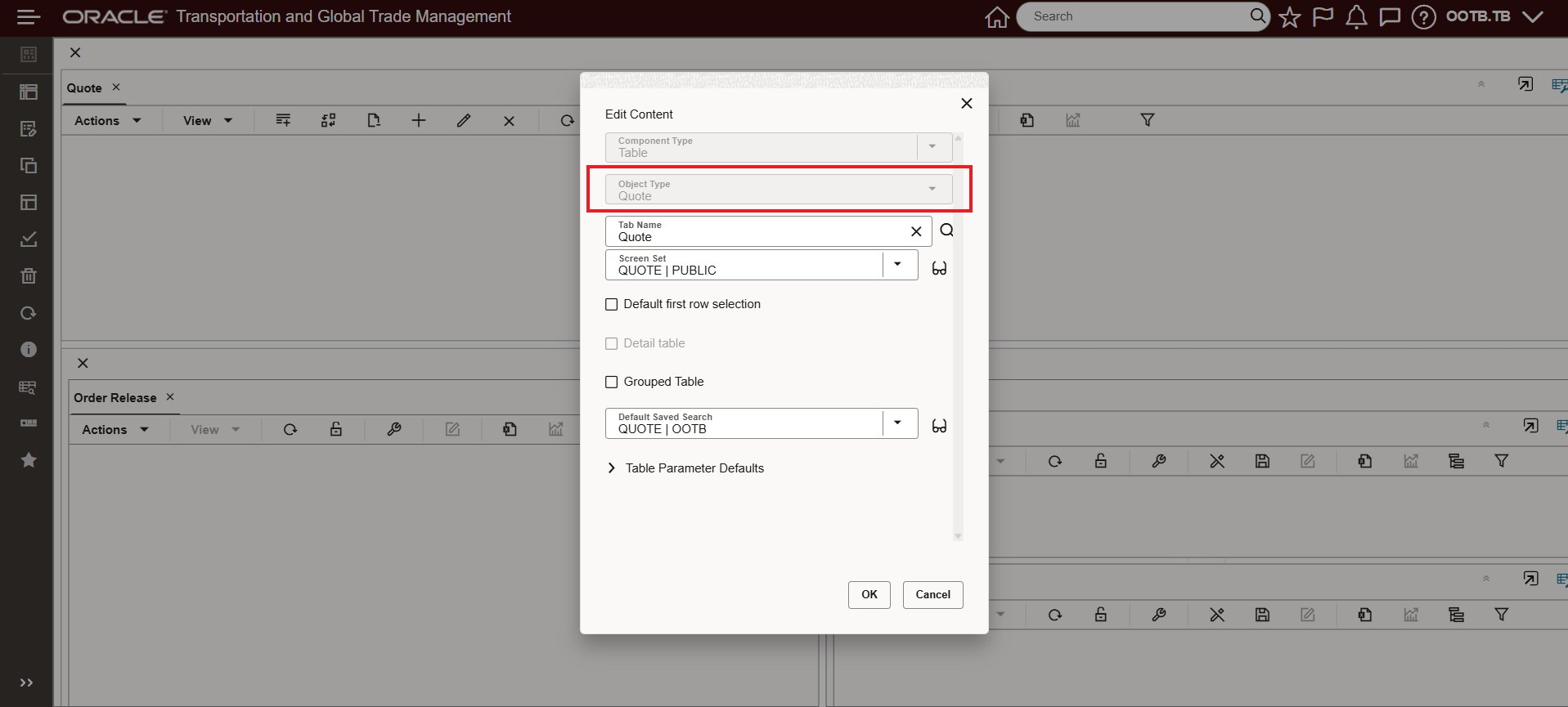 Quote Object Type Available Table Component