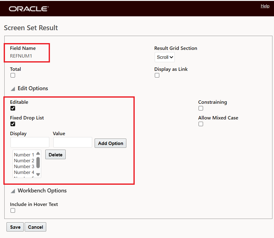 REFNUM1 Fixed Drop List of Values Screen Set Configuration 