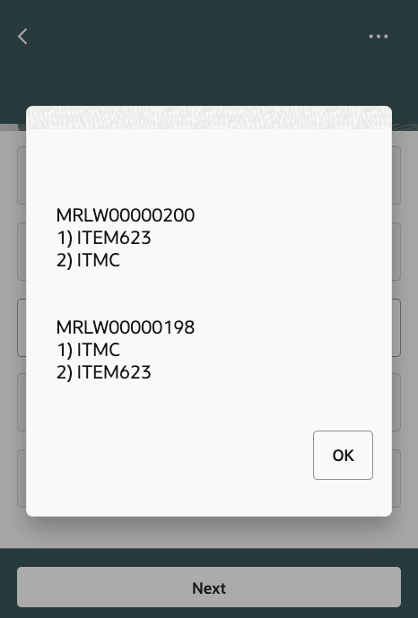 Display of scanned Movement Request/Work Order and SKU (hotkey Ctrl+L)