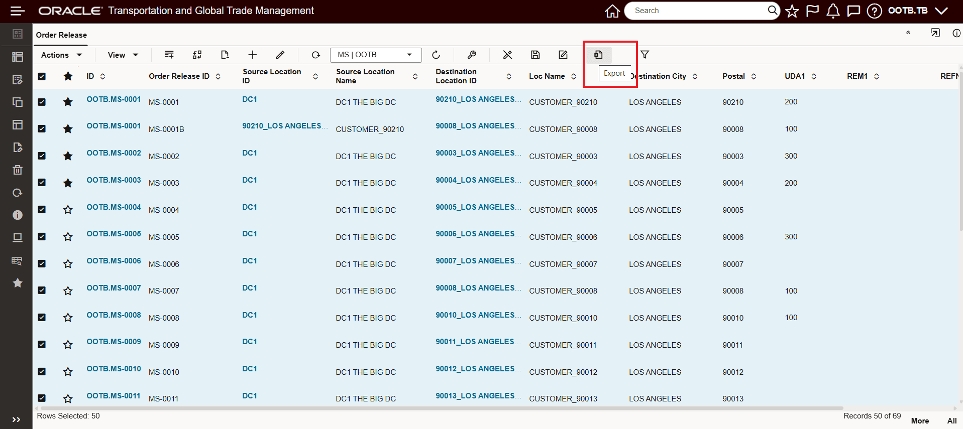 Export Table - Screen Set View