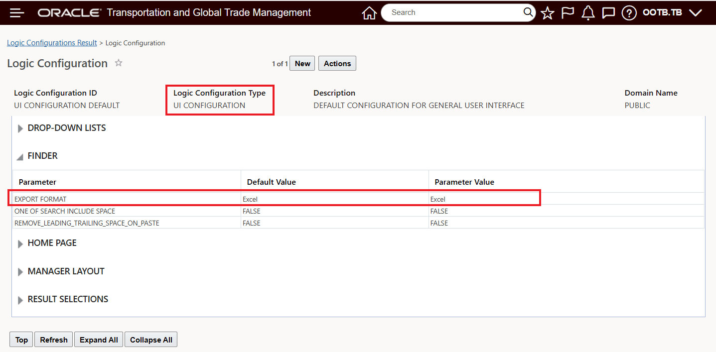 UI Configuration Export Format Parameter