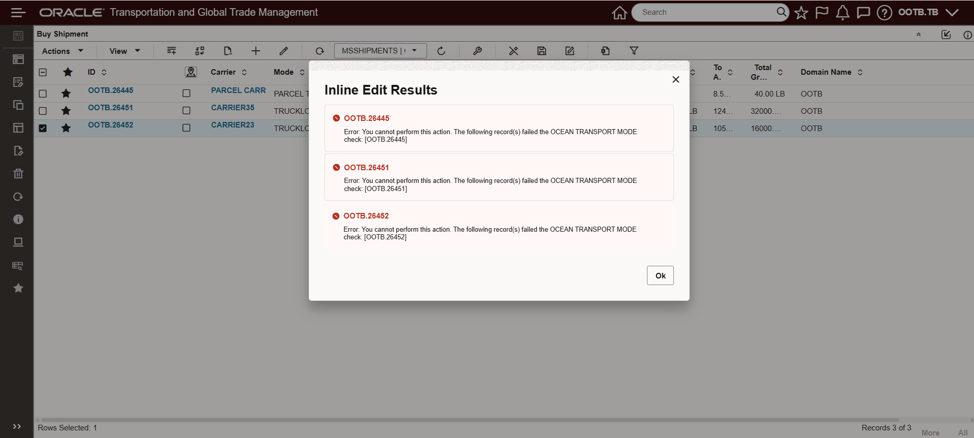 Edit Shipment Fails Post Action Check for Mode