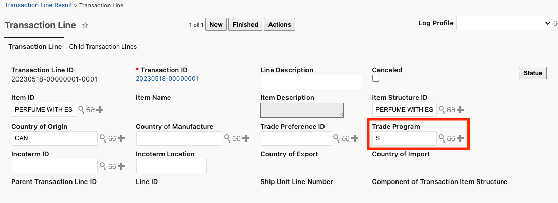 Transaction Line with Trade Program Populated