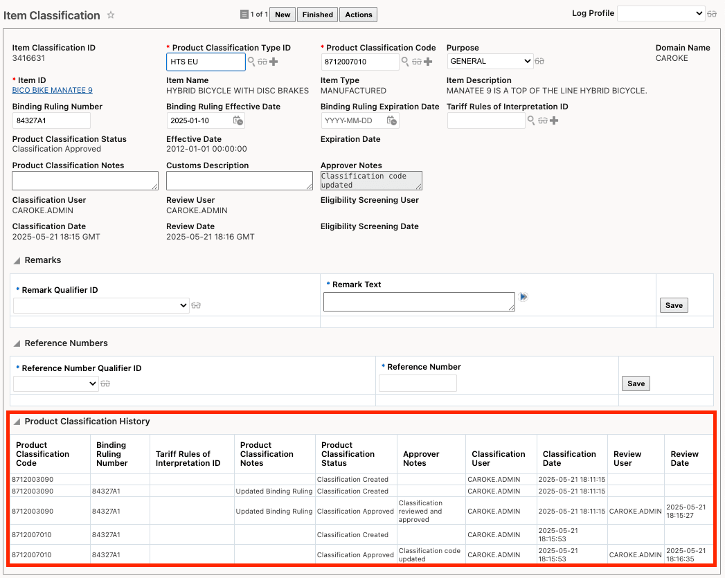 Product Classification History on Item Classification