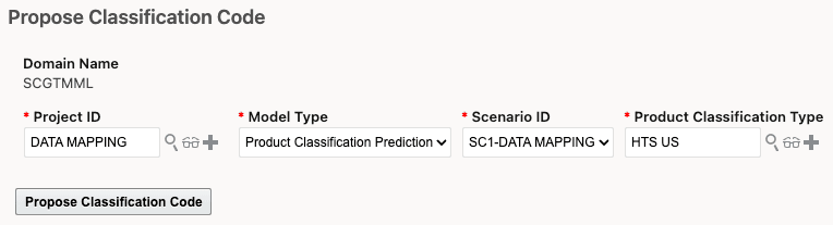 Propose Classification Code Action Input Page