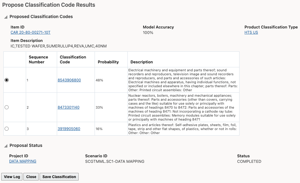Propose Classification Code Results Page