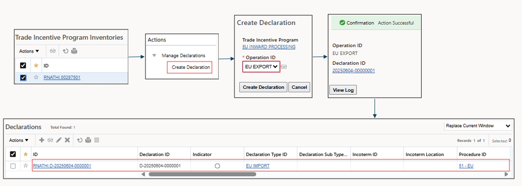 Create Declaration Action and New Declaration