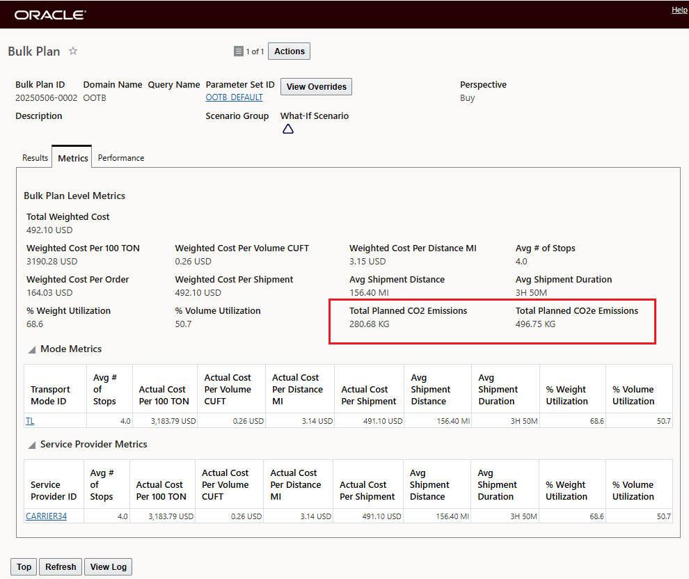Bulk Plan Metrics Tab - Emissions UOM Used 