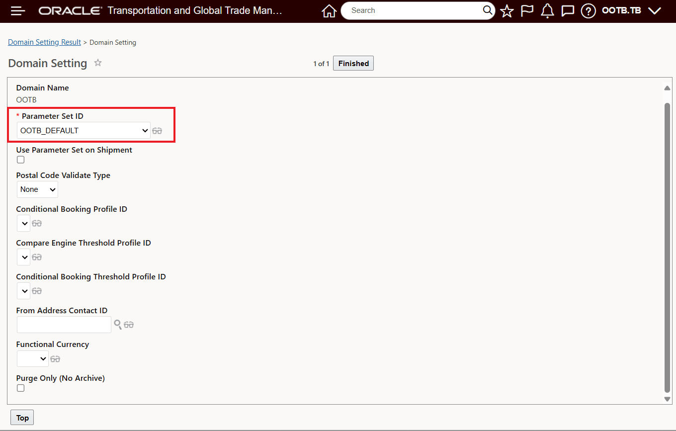 Domain Default Parameter Set Setup