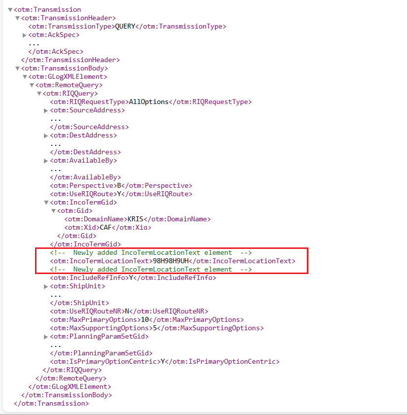 RIQ XML Request With Incoterm Location Text 
