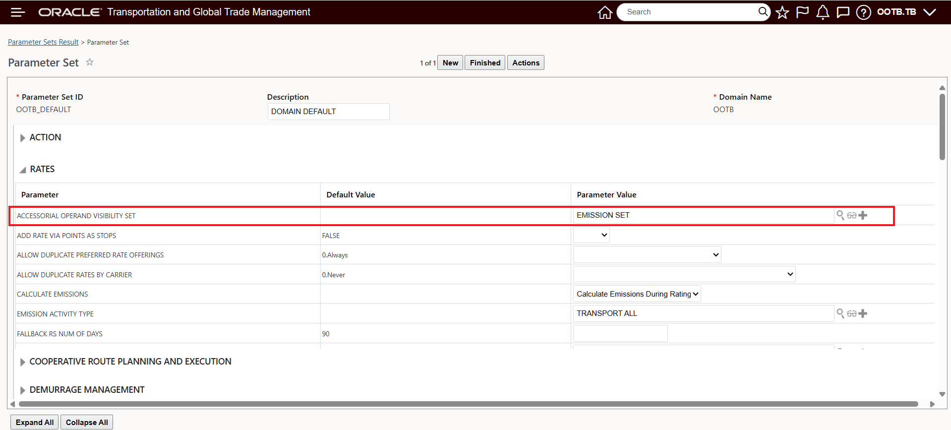 ACCESSORIAL OPERAND VISIBILITY SET Parameter Setup