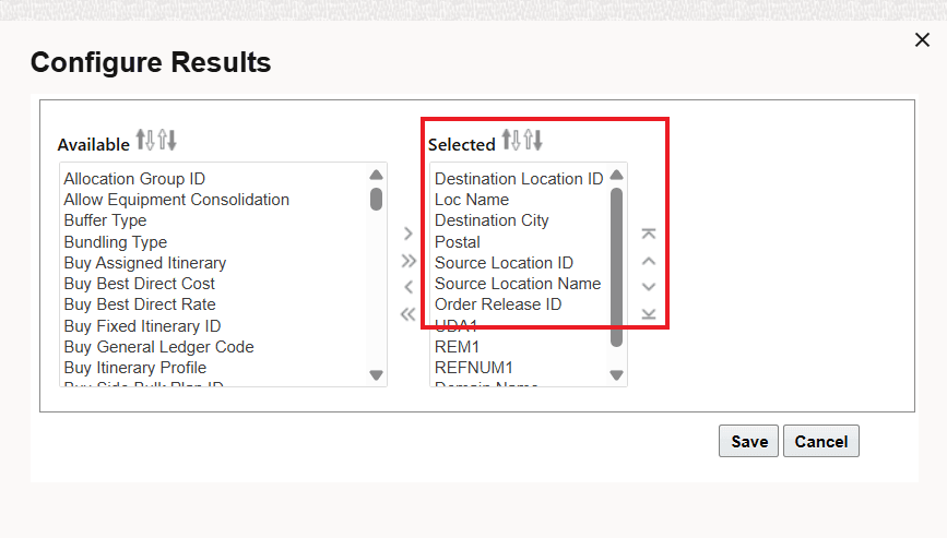 Configure Results - Reorder Columns