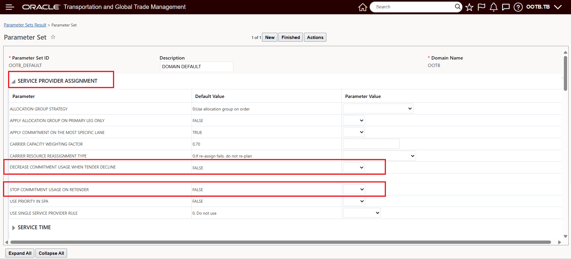 Service Provider Assignment Related Parameters