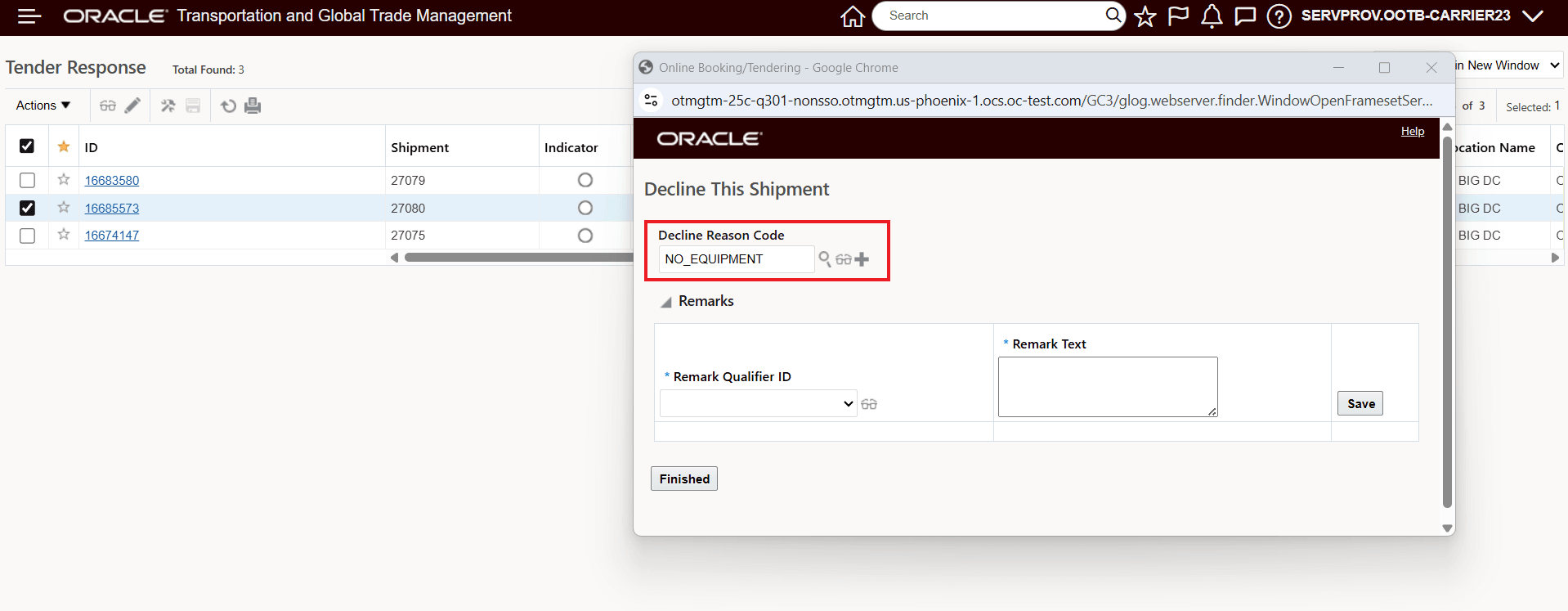 Service Provider Decline Tender Matching Decline Reason Code - Decrease Commitment Usage