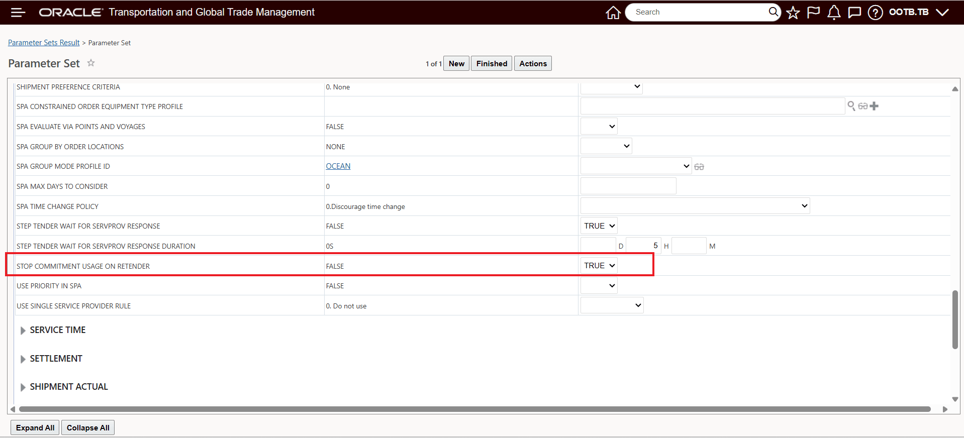 Stop Commitment Usage On Retender Parameter