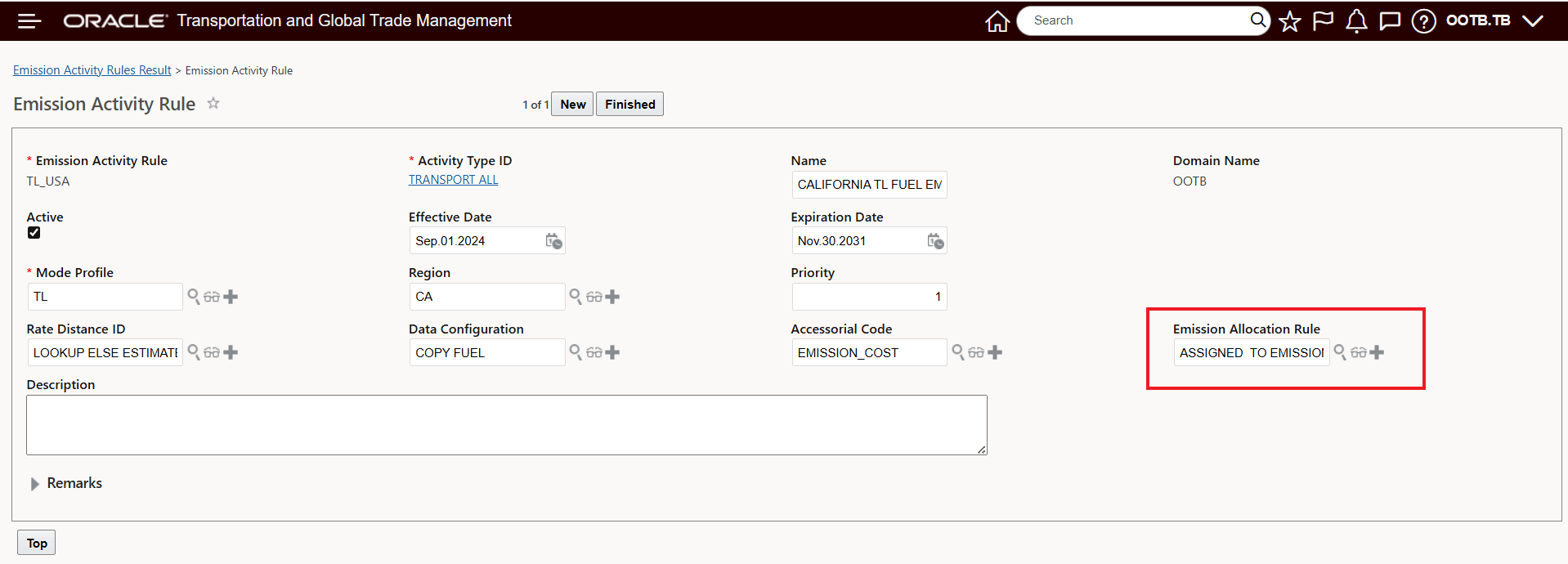 Emission Allocation Rule Assigned to Emission Activity Rule
