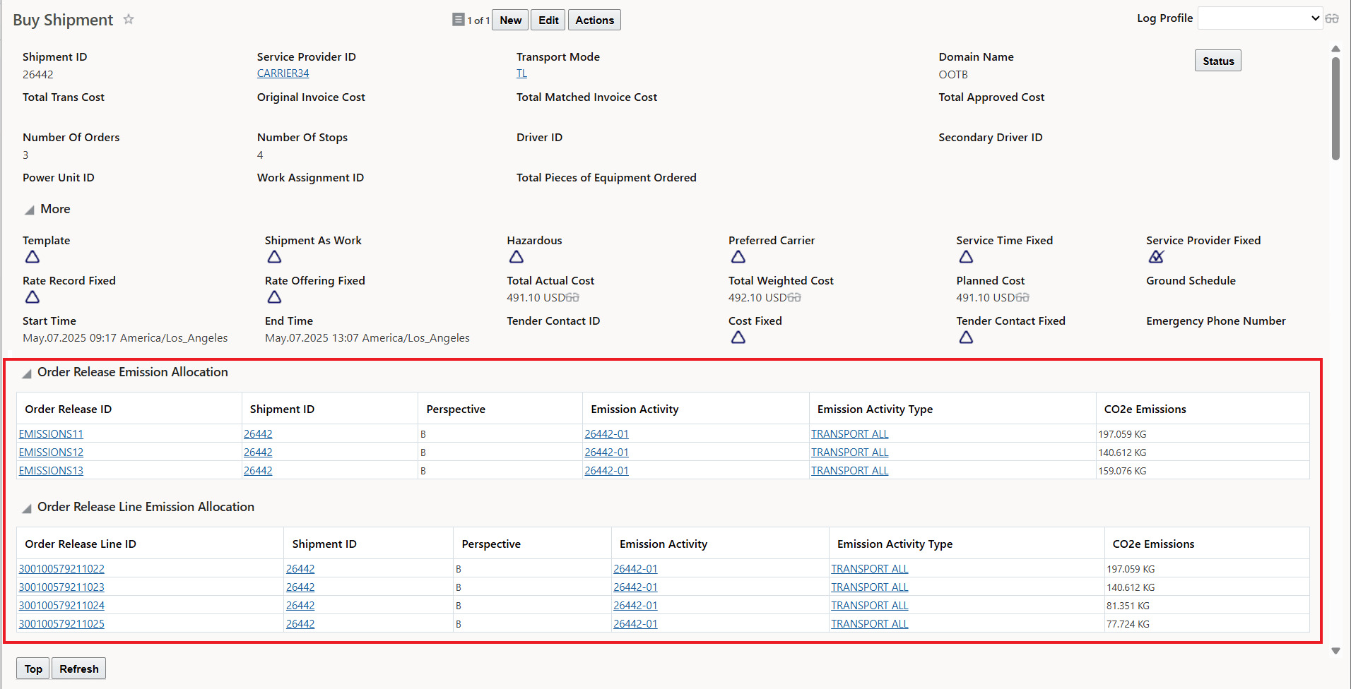 Shipment Allocate Emissions Result
