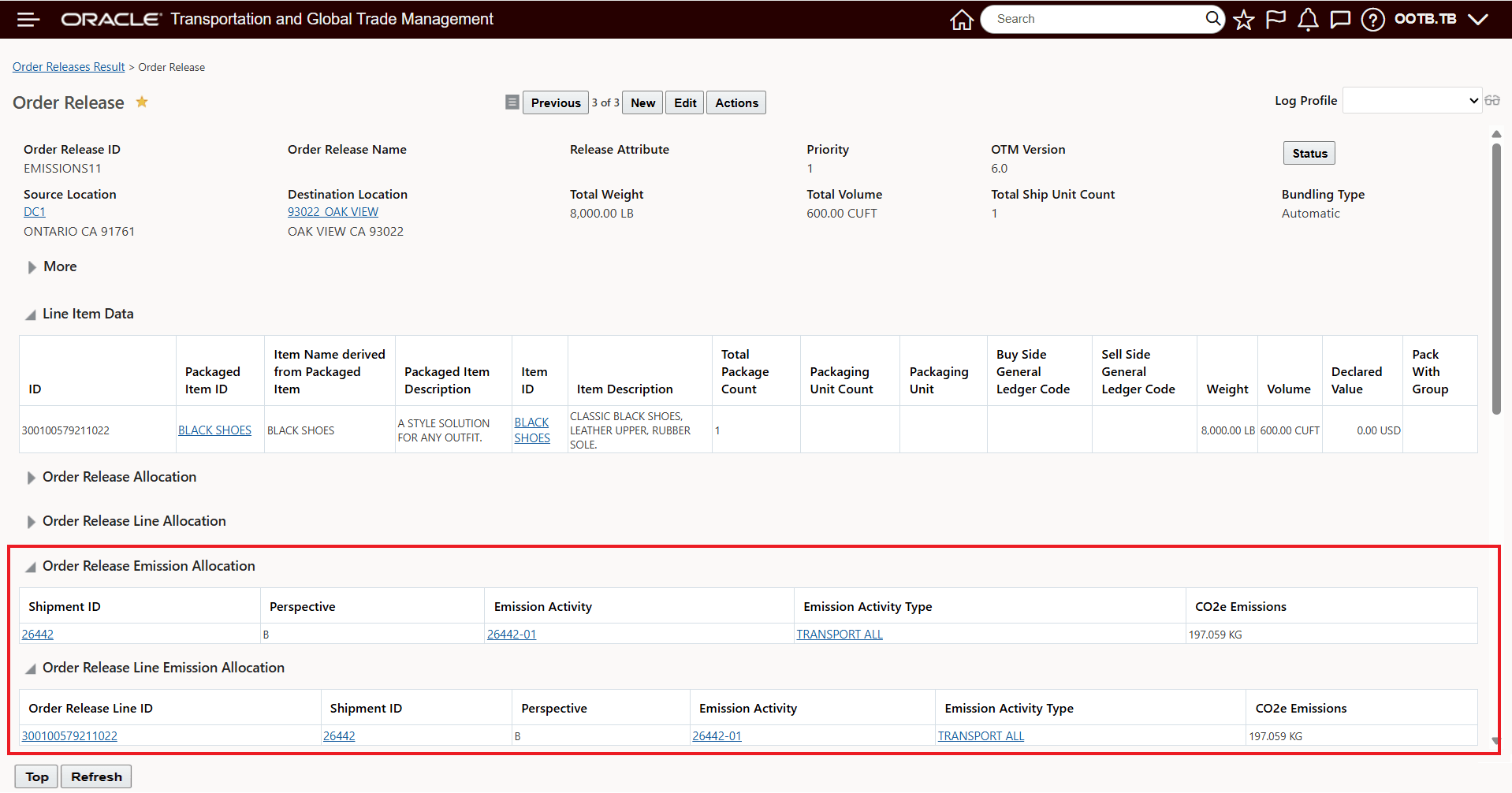 Allocate Emissions Order View