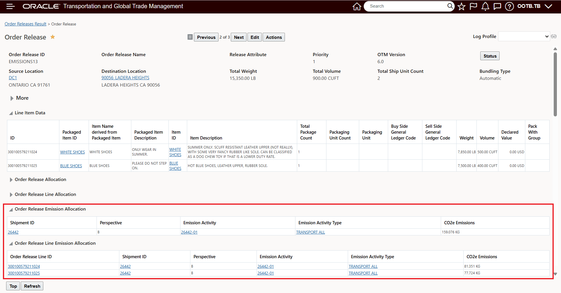 Allocate Emissions Order View