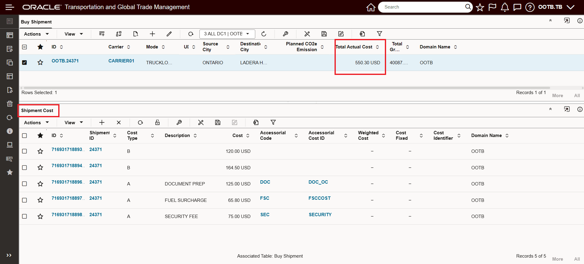 Buy Shipment and Shipment Cost Detail Table