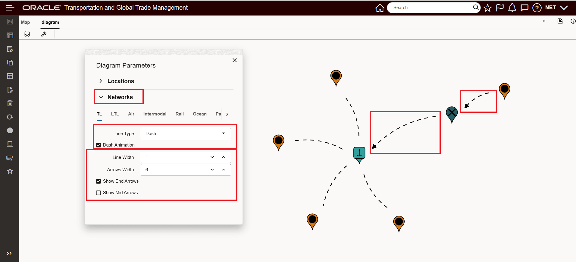 Networks Options Lines and Arrows by Mode