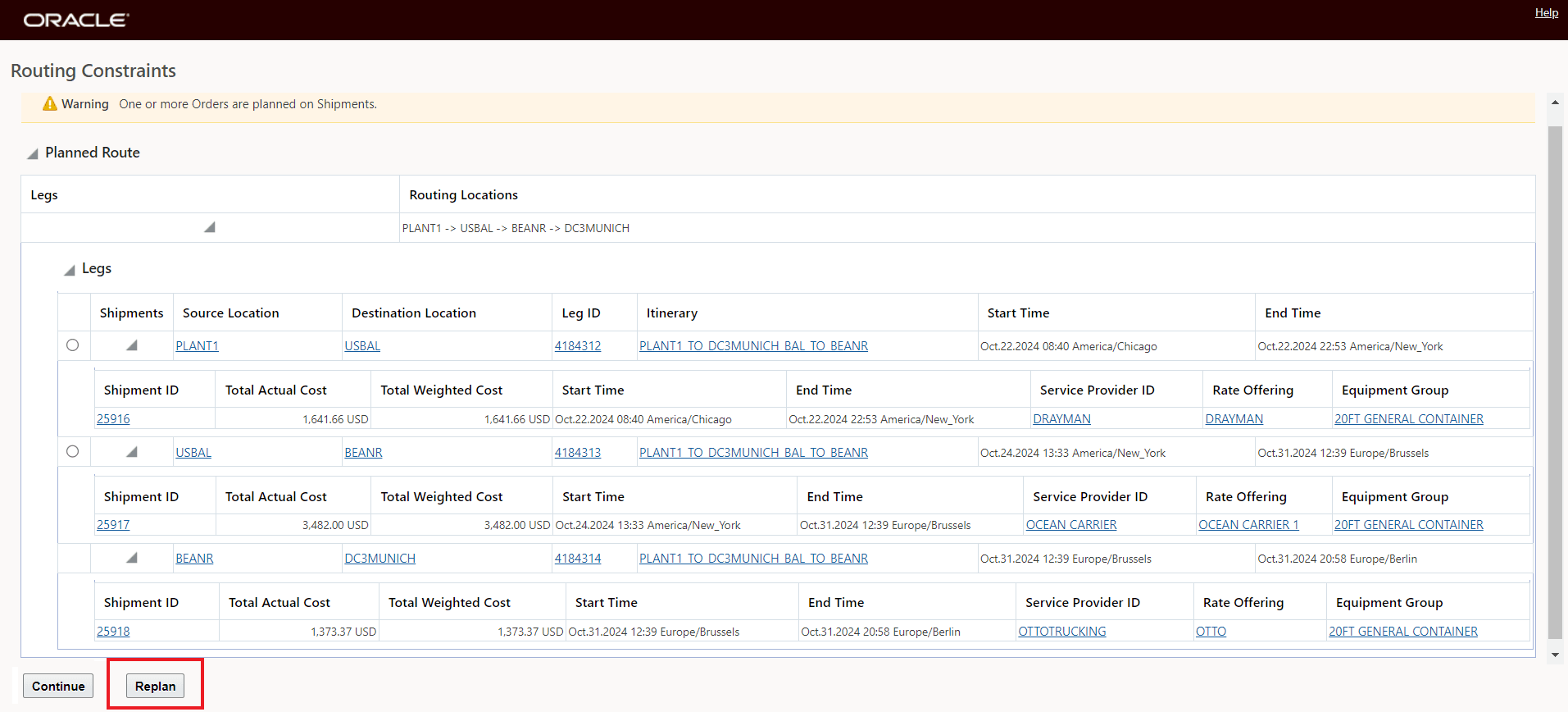 Replan Option Available By Default