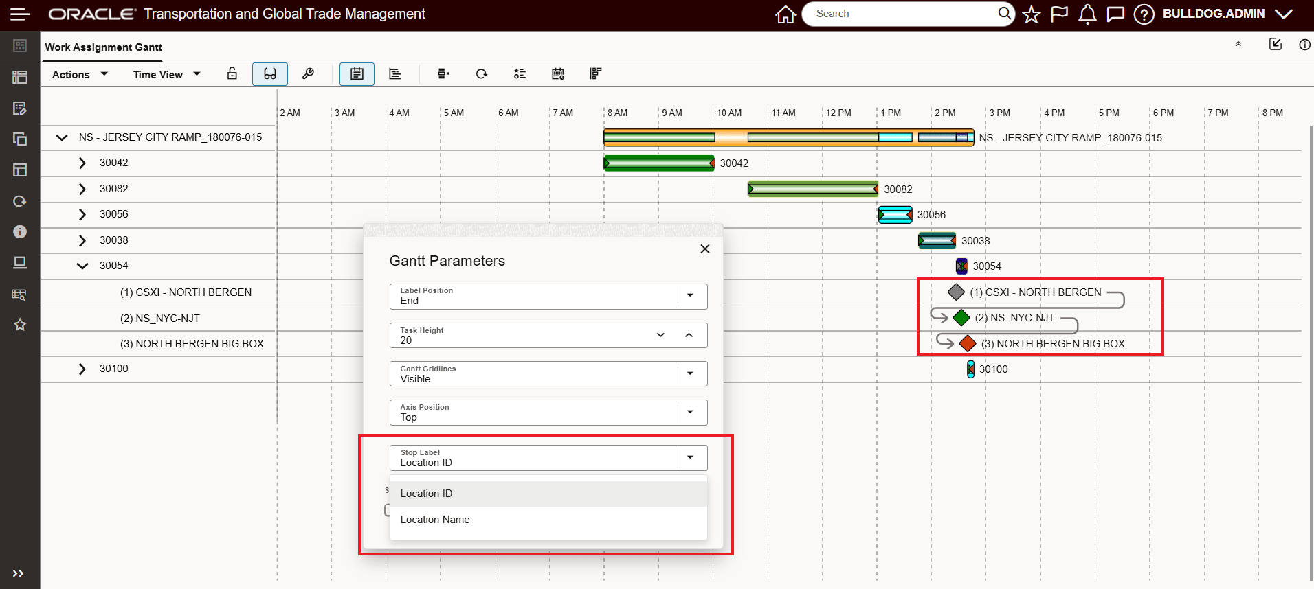 Work Assignment Gantt Stop Label - Location ID