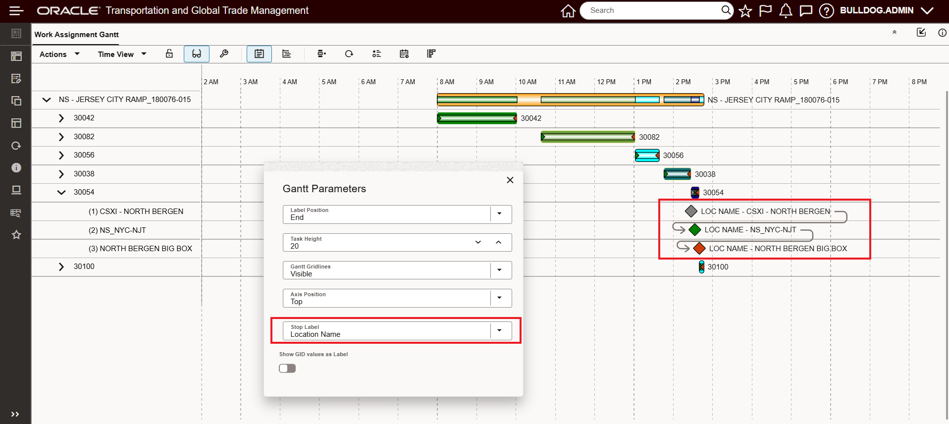Work Assignment Gantt Stop Label - Location Name