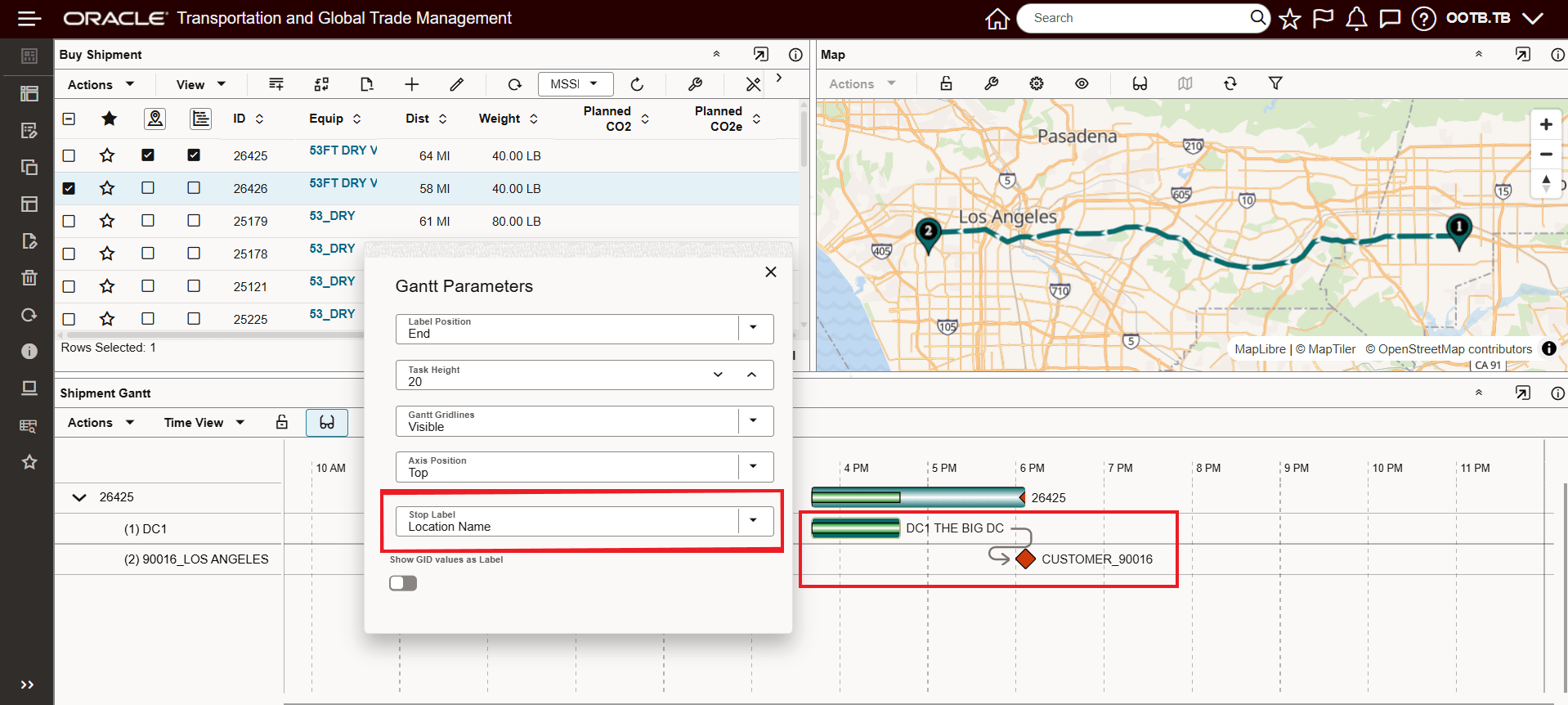 Shipment Gantt Stop Label - Location Name