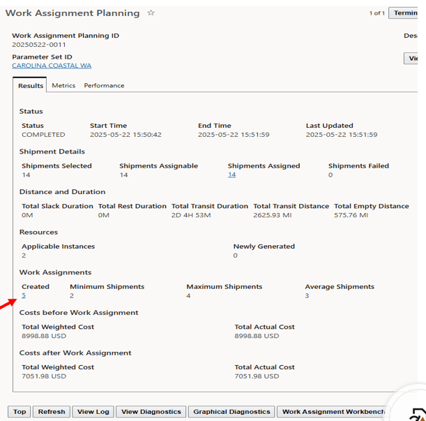 Work Assignment Planning Screen