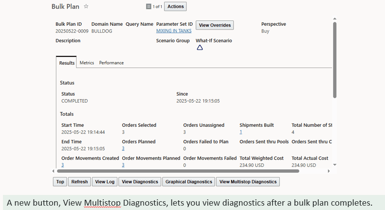 Multi-Stop Diagnostics Results