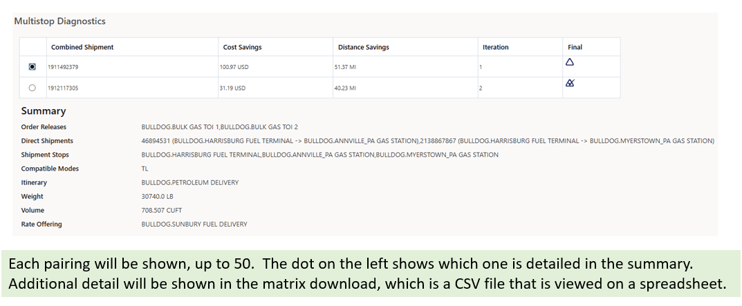 Multi-stop Diagnostics Results Screen