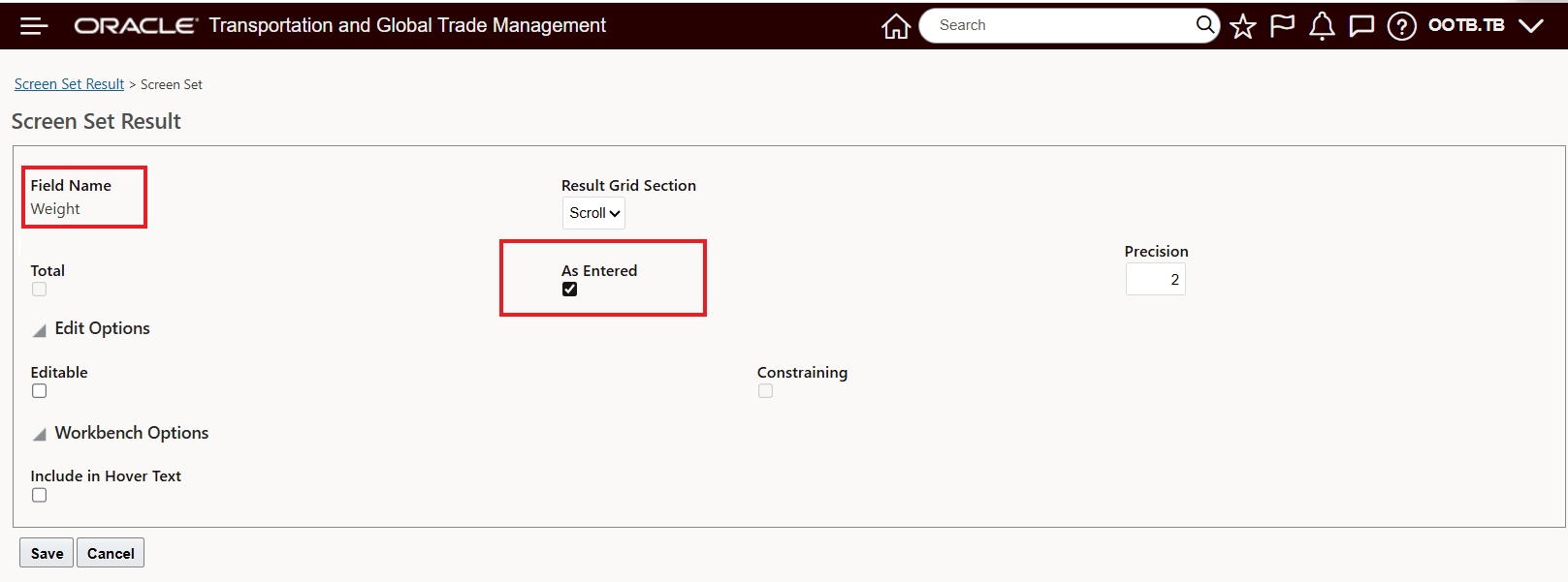 As Entered Option