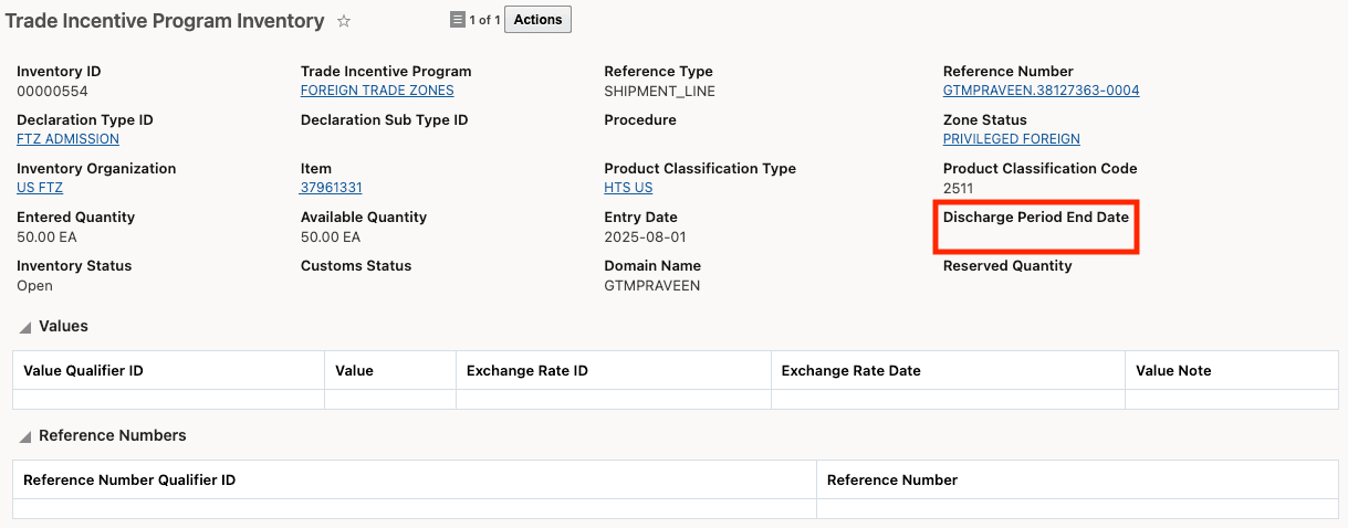 Trade Incentive Program Inventory - Discharge Period End Date