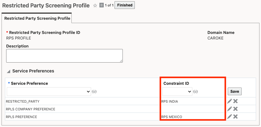 Restricted Party Screening Profile with Constraint Set