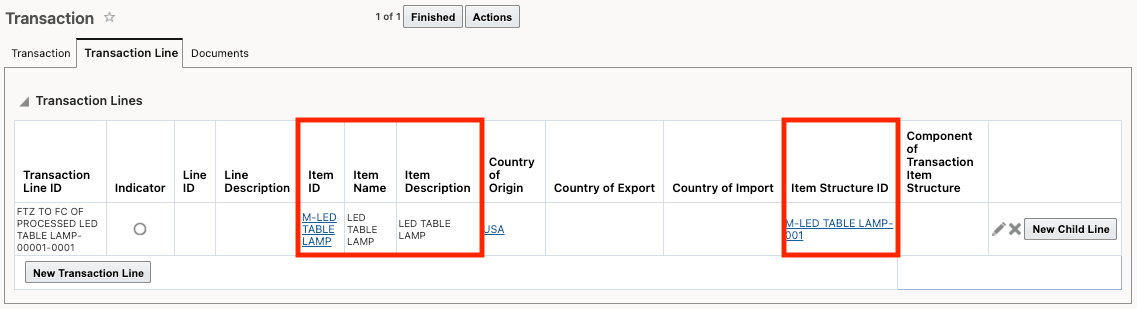 Trade Transaction Line - Finished Good