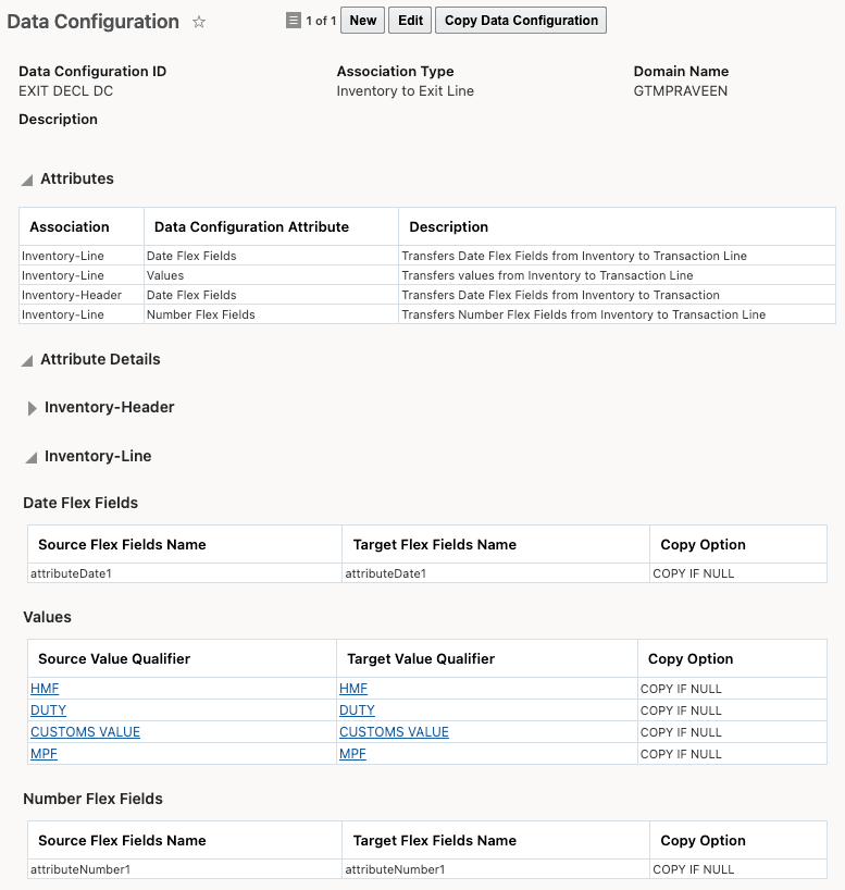 Data Configuration with Association Type of Inventory to Exit Line