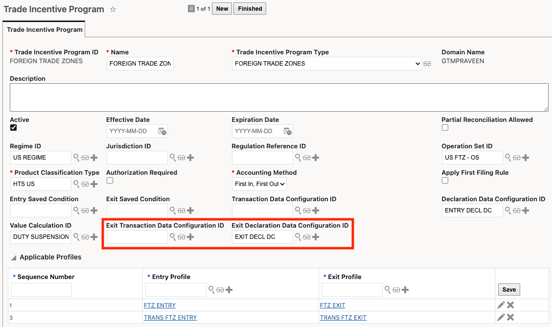 Trade Incentive Program with Exit Data Configuration