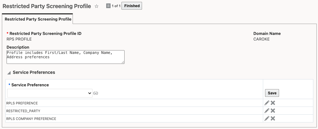 Restricted Party Screening Profile
