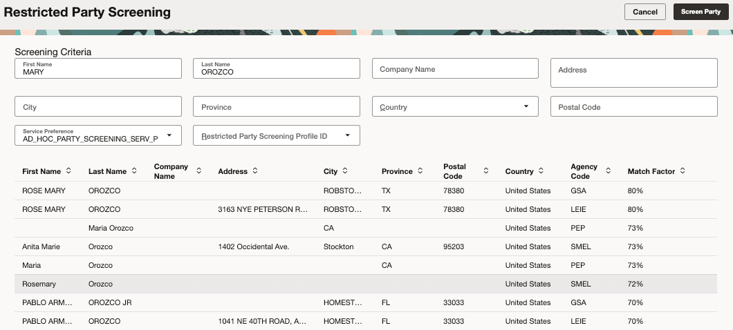 Restricted Party Screening