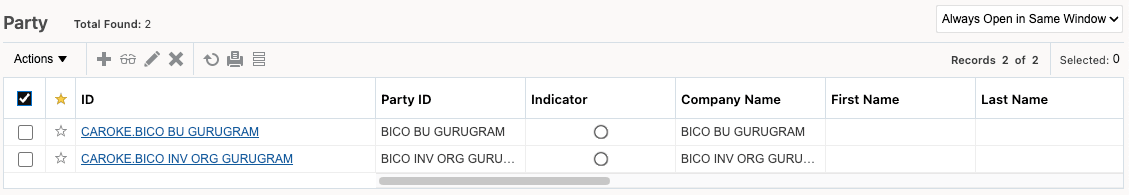 Party Finder Results - Receiving Organization