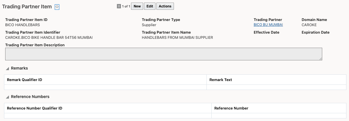 Trading Partner Item