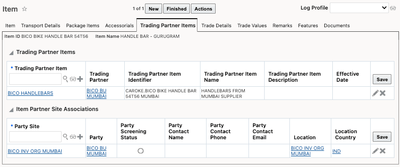 Item - Trading Partner Items Tab