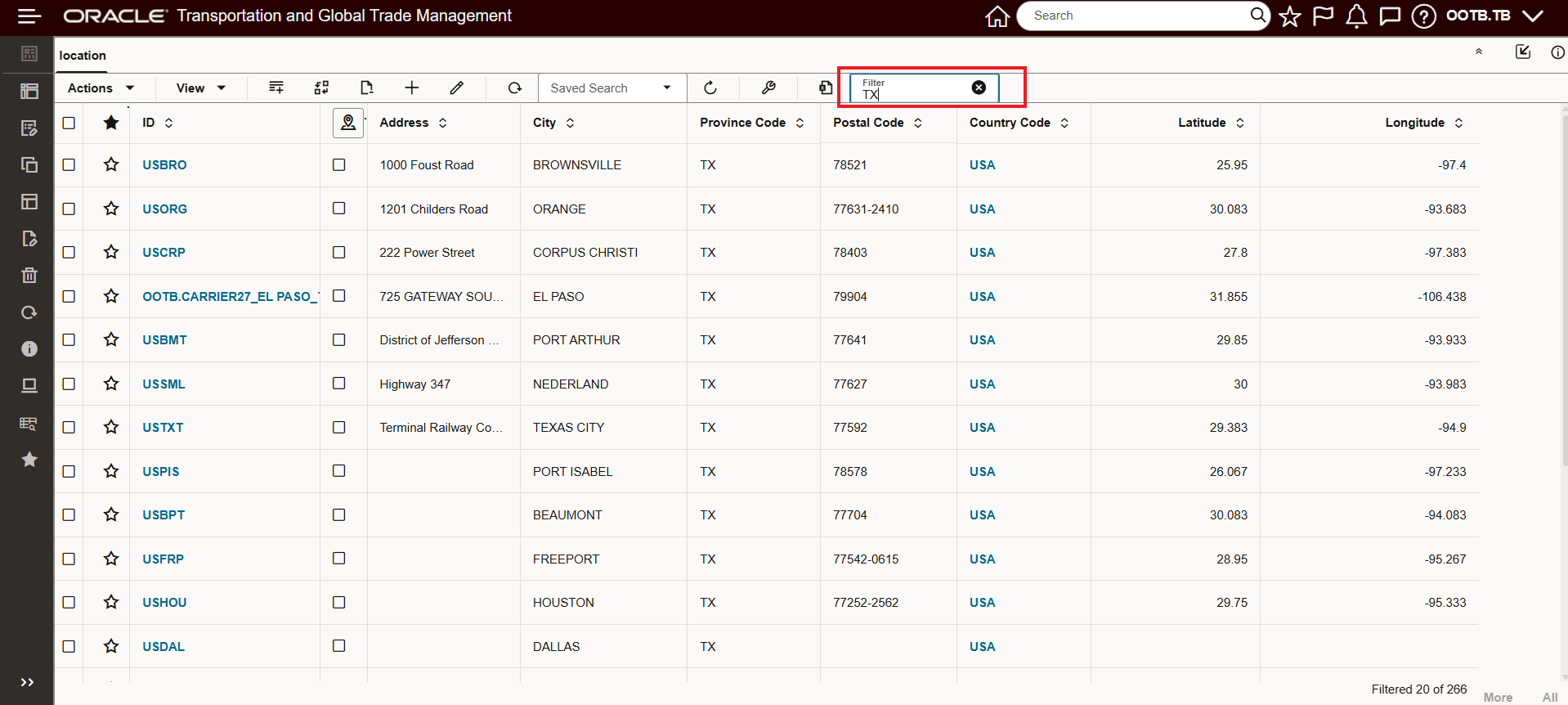 Filter Text Box Example "TX"