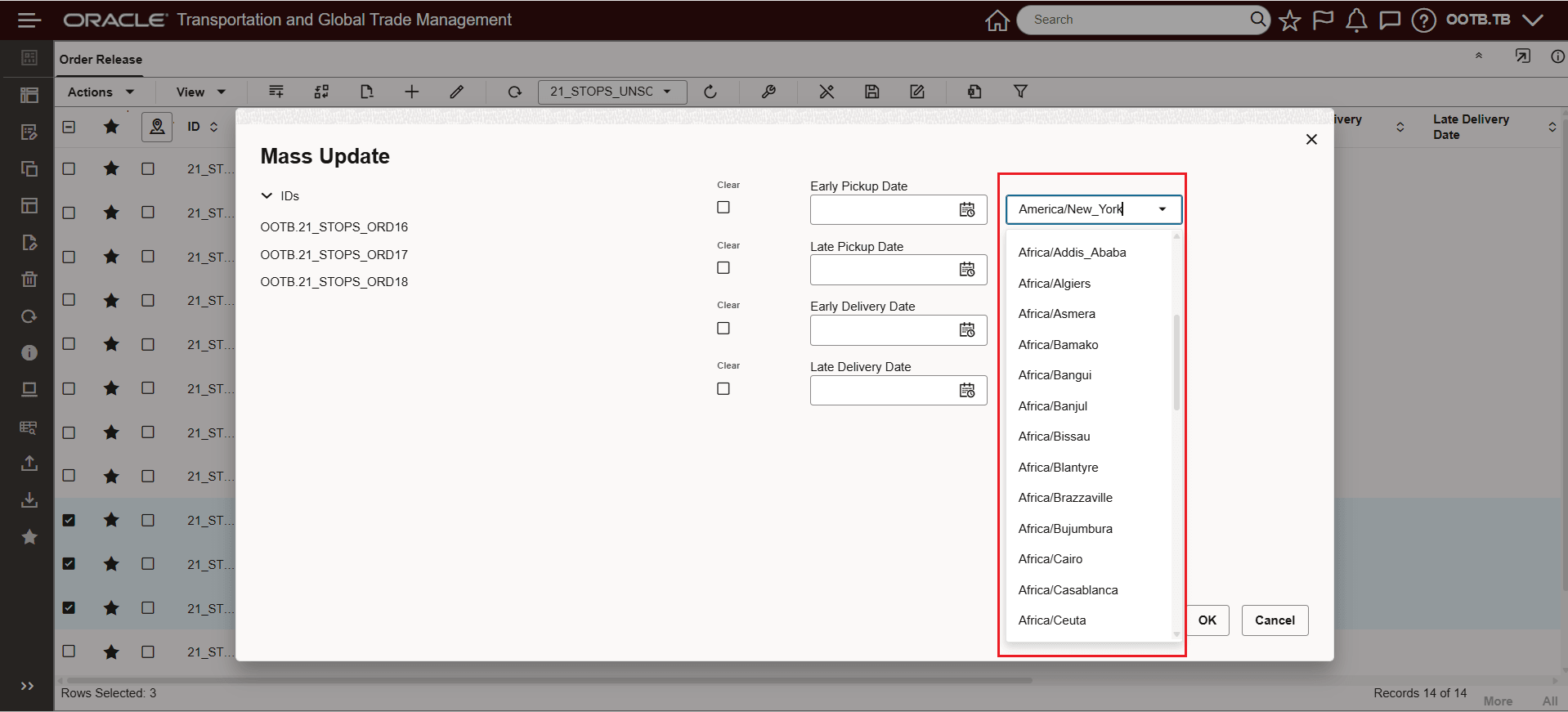 Show Time Zone In Inline Edit Set to True - Default - Mass Update