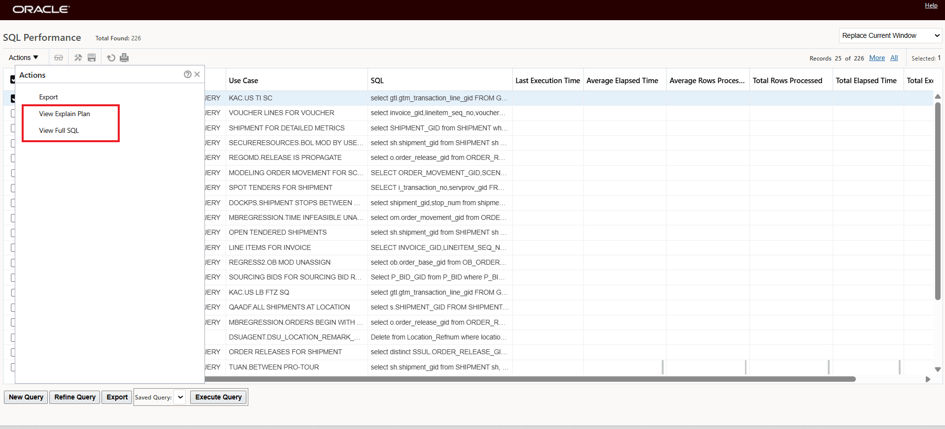 SQL Performance Viewer and Actions