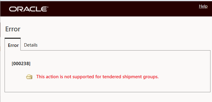 Remove Shipments From Tendered Shipment Group Error Message