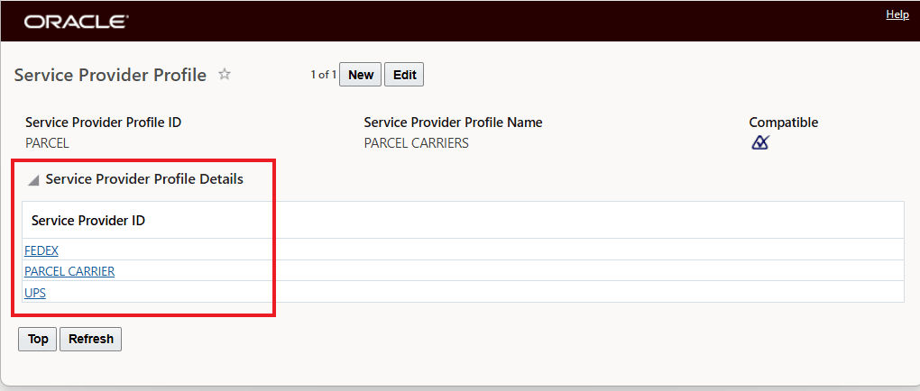 Service Provider Profile - "PARCEL"