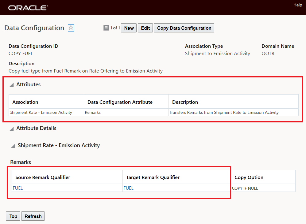 Data Configuration  - Shipment Rate Remark Qualifier "FUEL" to Emission Activity Qualifier "FUEL" 
