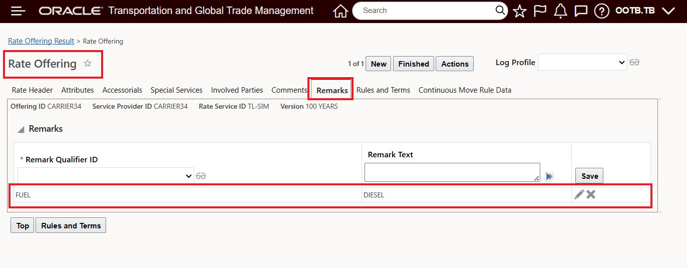 Rate Offering With Configured Remark